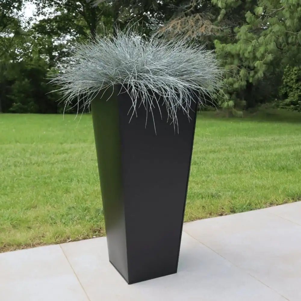 Zinc Galvanised Tall Flared Tapered Square Planter | 30cm x 30cm x 70cm | Matte Black