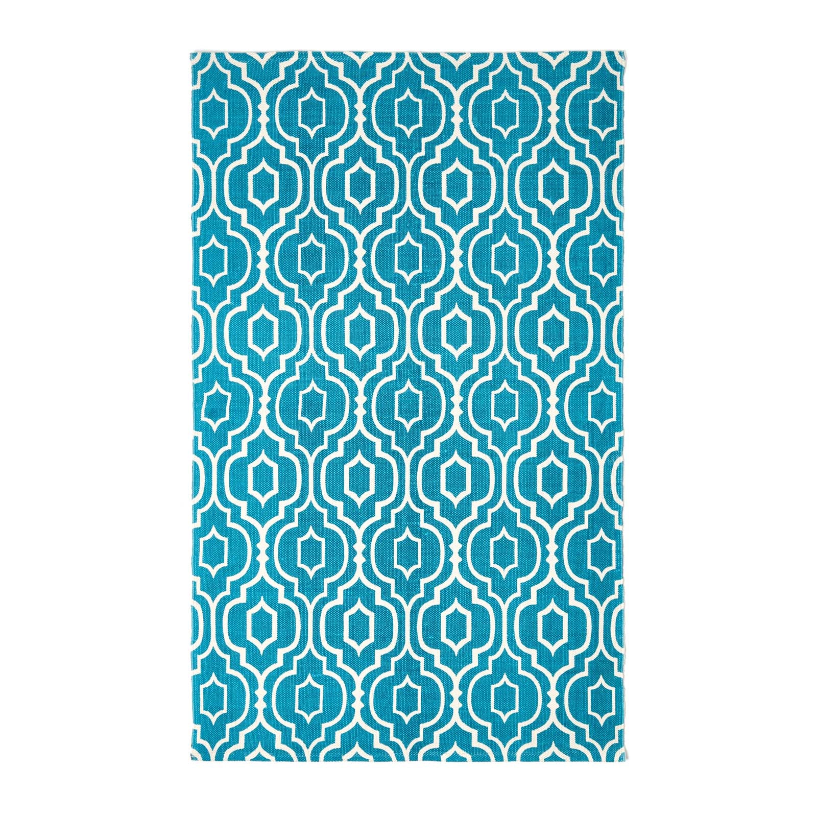 Riga 100% Cotton Printed Patterned Rug Hall Runner, 66 X 200 Cm | 150cm x 220cm | Teal