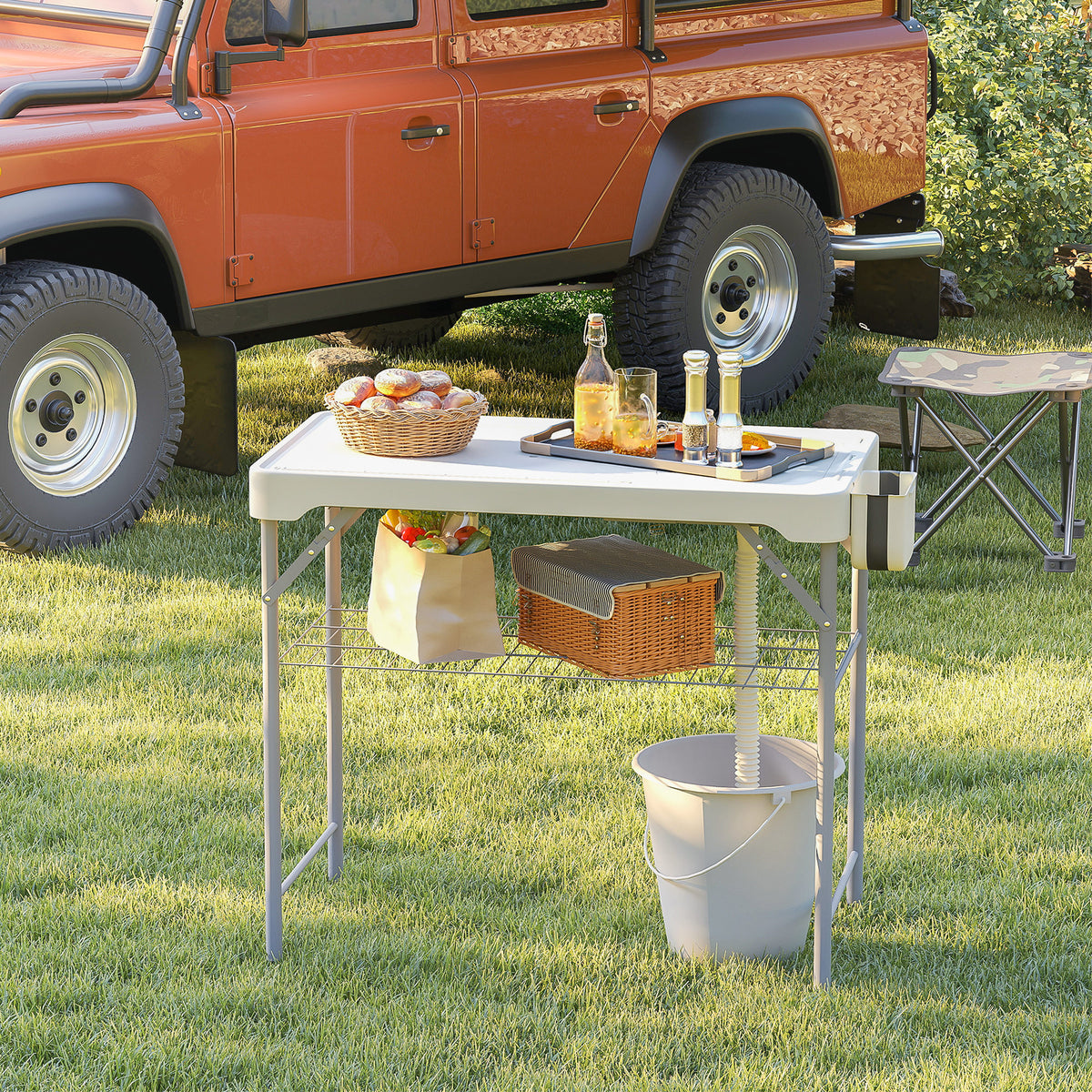 Outsunny Folding Fish Cleaning Table Camping Sink Table With Faucet, White