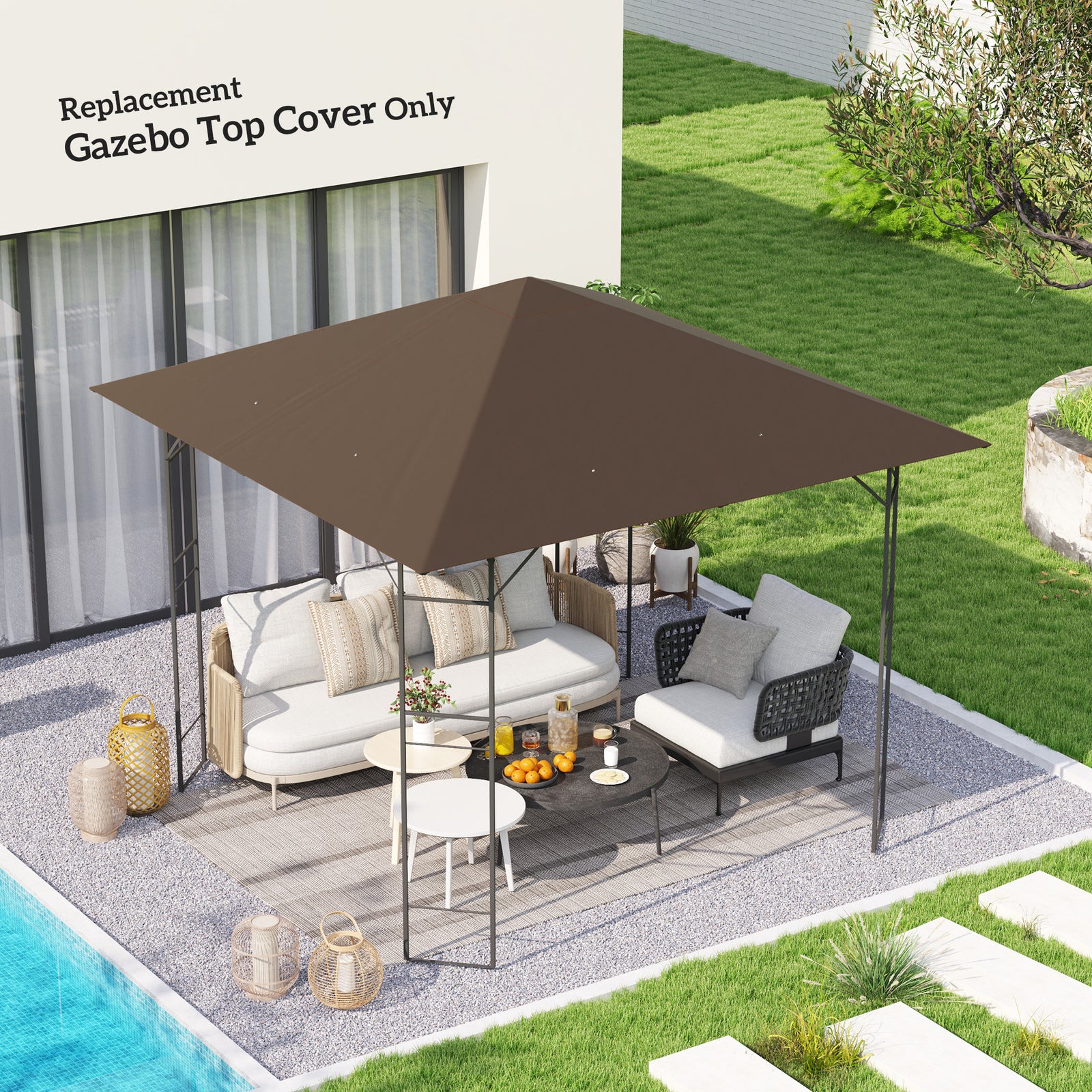 3x3m Gazebo Canopy Replacement Cover With Drain Holes Upf30+ | Brown