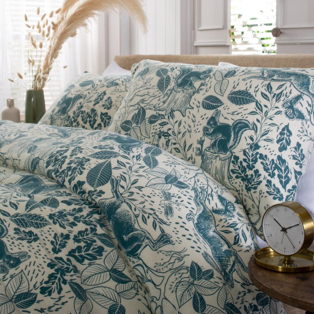 Hidden Forest Teal 100% Cotton Brushed Duvet Cover Set | King | Teal