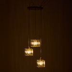 Modern 3-light Crystal Pendant Light Adjustable Linear Ceiling Fixture With Square Glass Shades | Gold