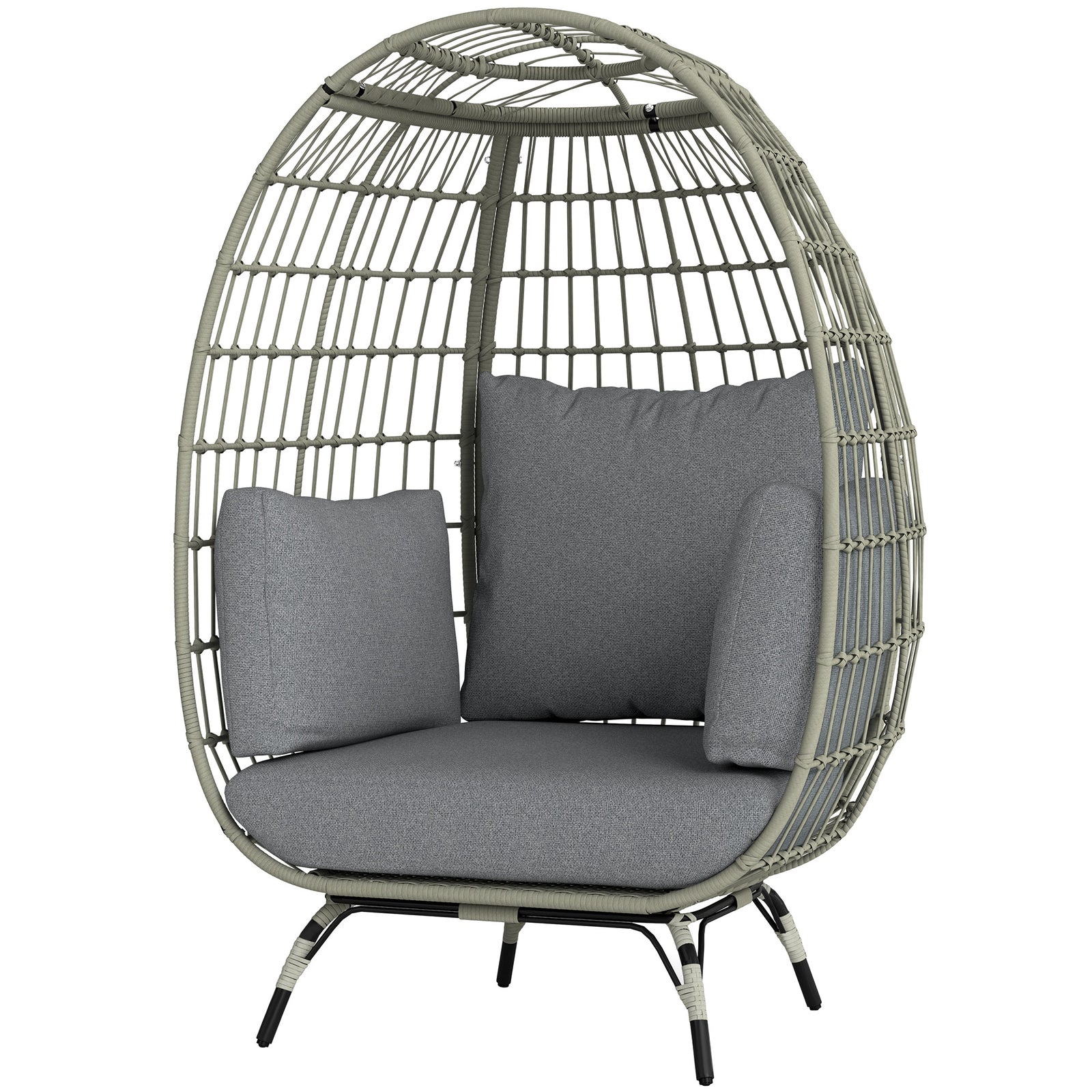 Pe Rattan Egg Chair W/ Padded Cushions For Garden