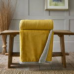Blackbrook Ultrasoft Flannel Throw With Sherpa Back | 125cm x 150cm | Mustard
