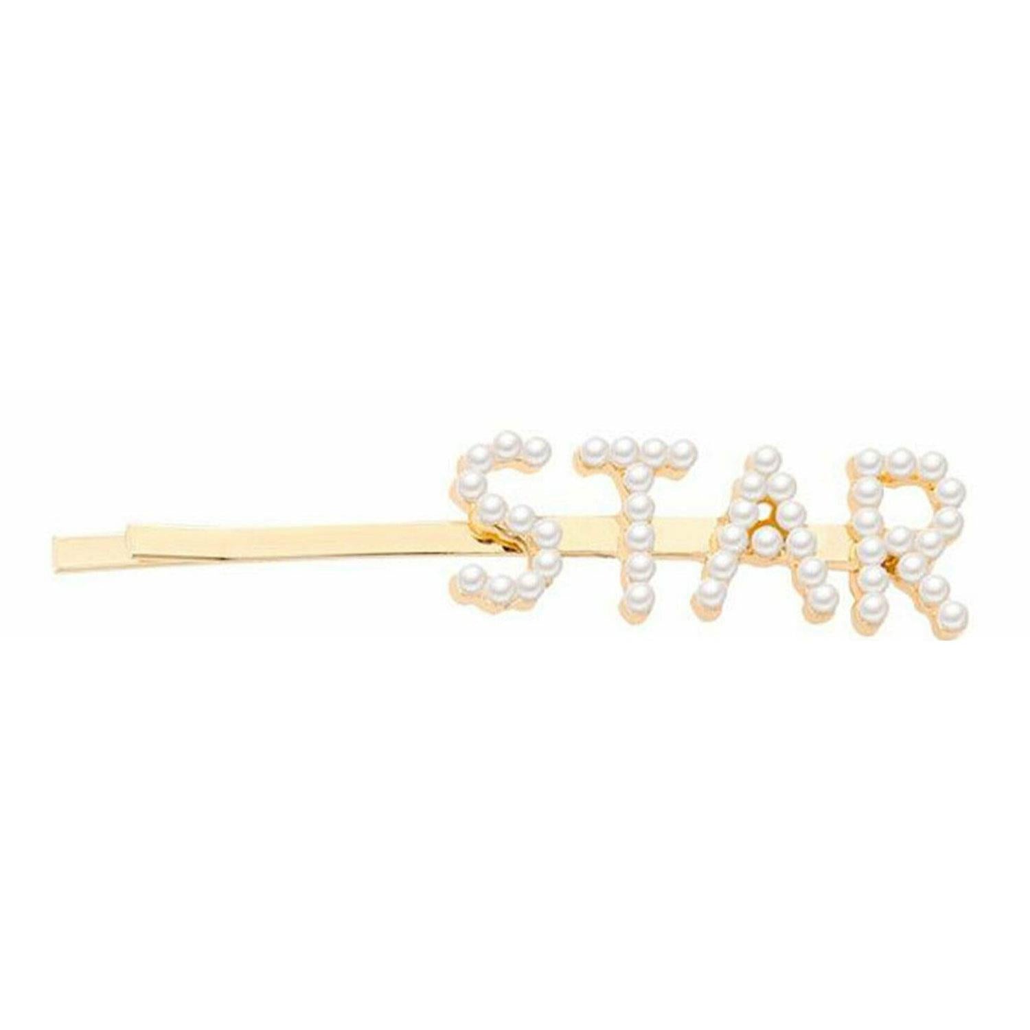 Pearl Words Hairpin Star Letter Statement Hair Clip Fashion Accessory Gold