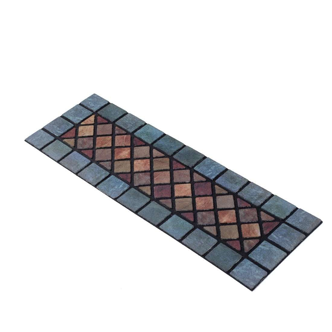 Elegant Tile Effect Narrow Step Doormat - Blue Edge | Set of 1 | Blue