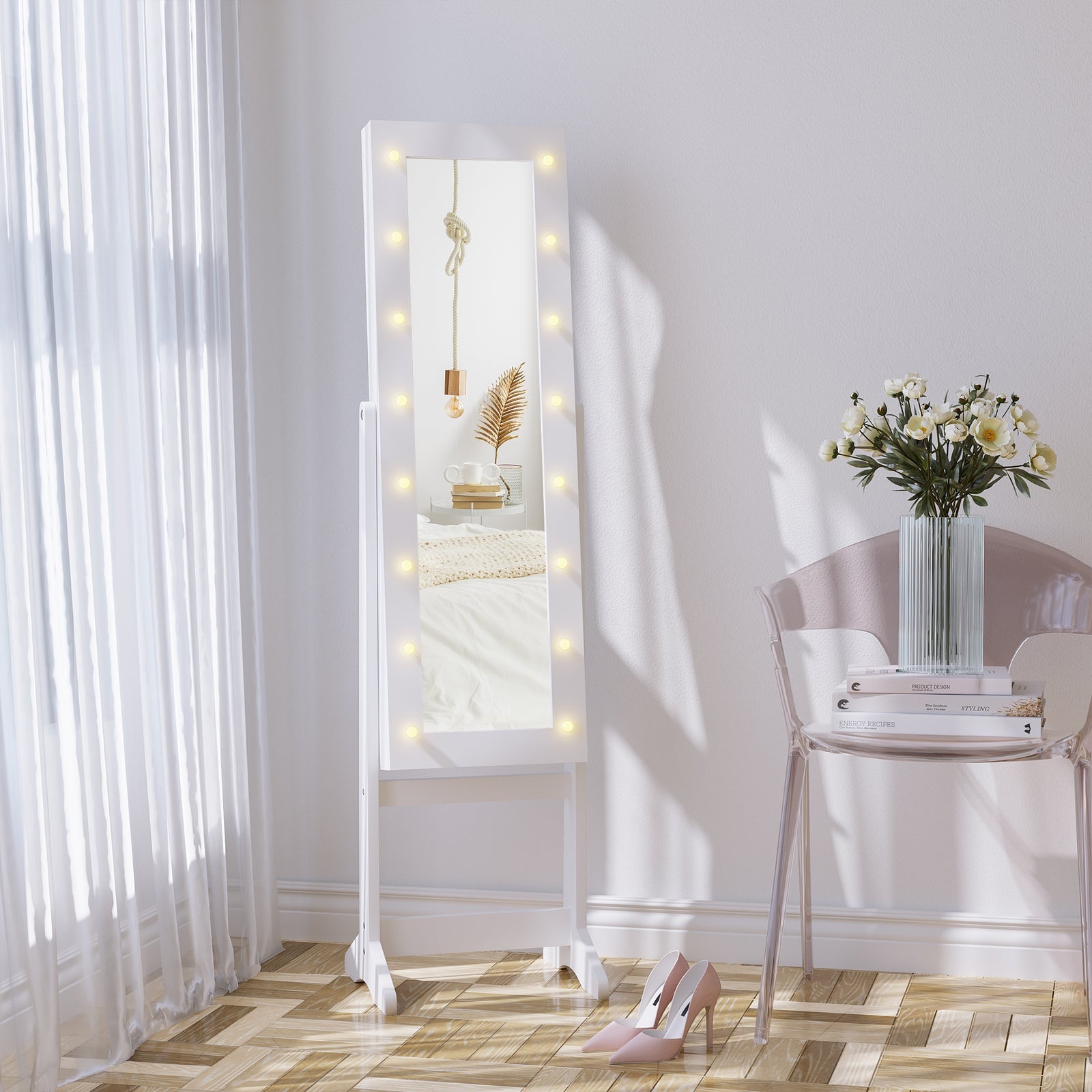 Free Standing Led Mirrored Jewelry Cabinet Armoire