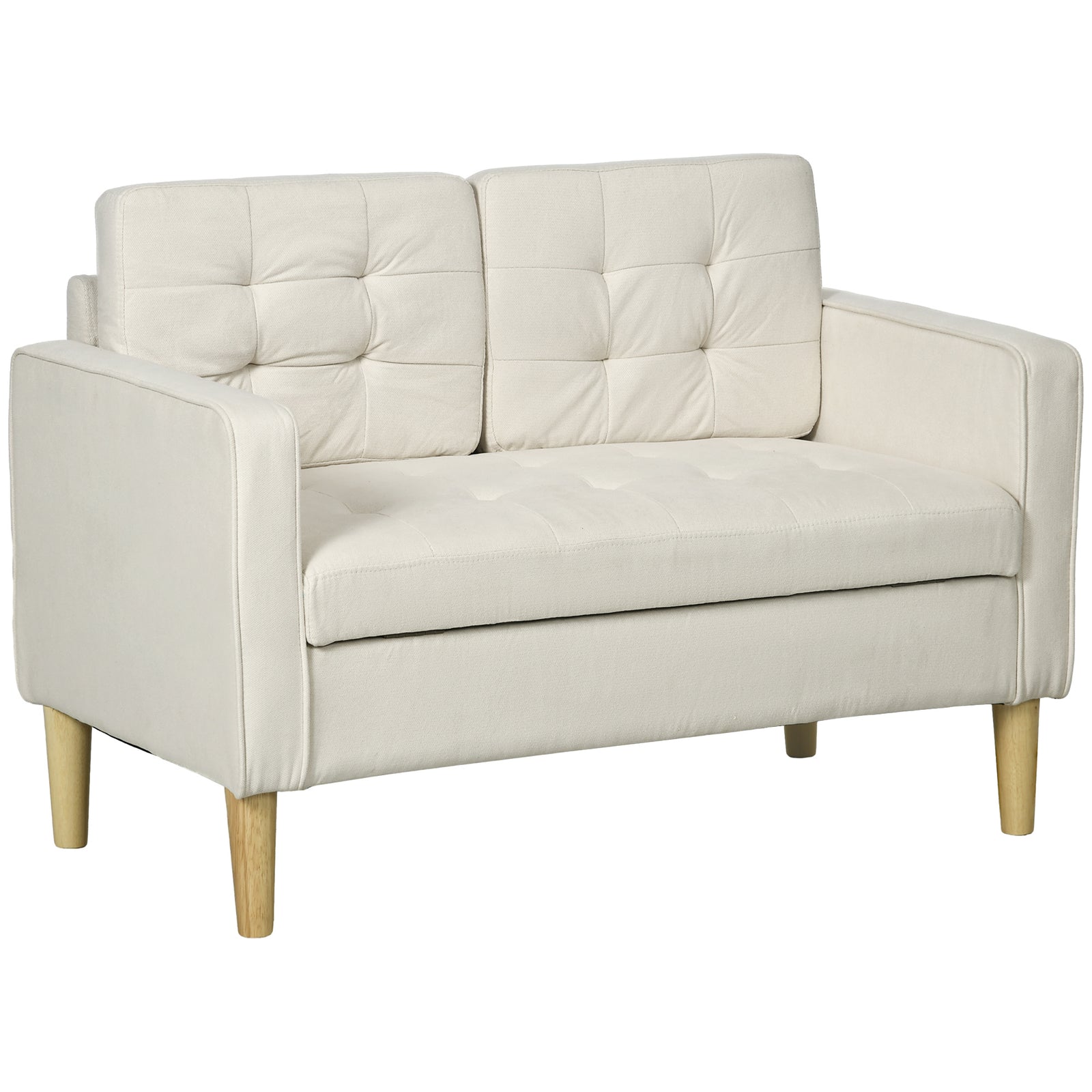 Compact Loveseat 2 Seater Sofa With Storage Wood Legs | One Size | Cream