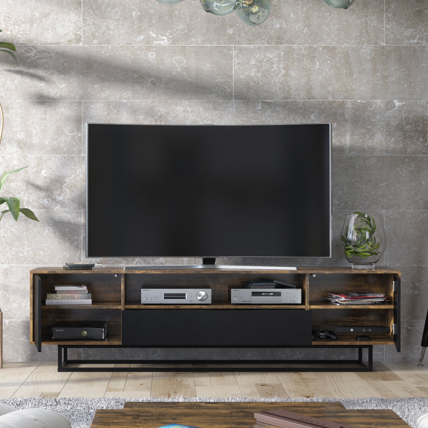 Rift Tv Unit 200cm - Oak / Rustic | Dark Brown