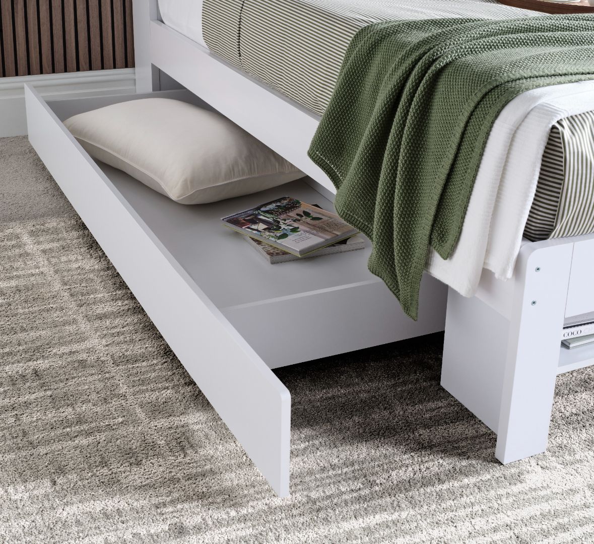 Fabio Wooden Storage Bed With 2 Drawer | Double | White
