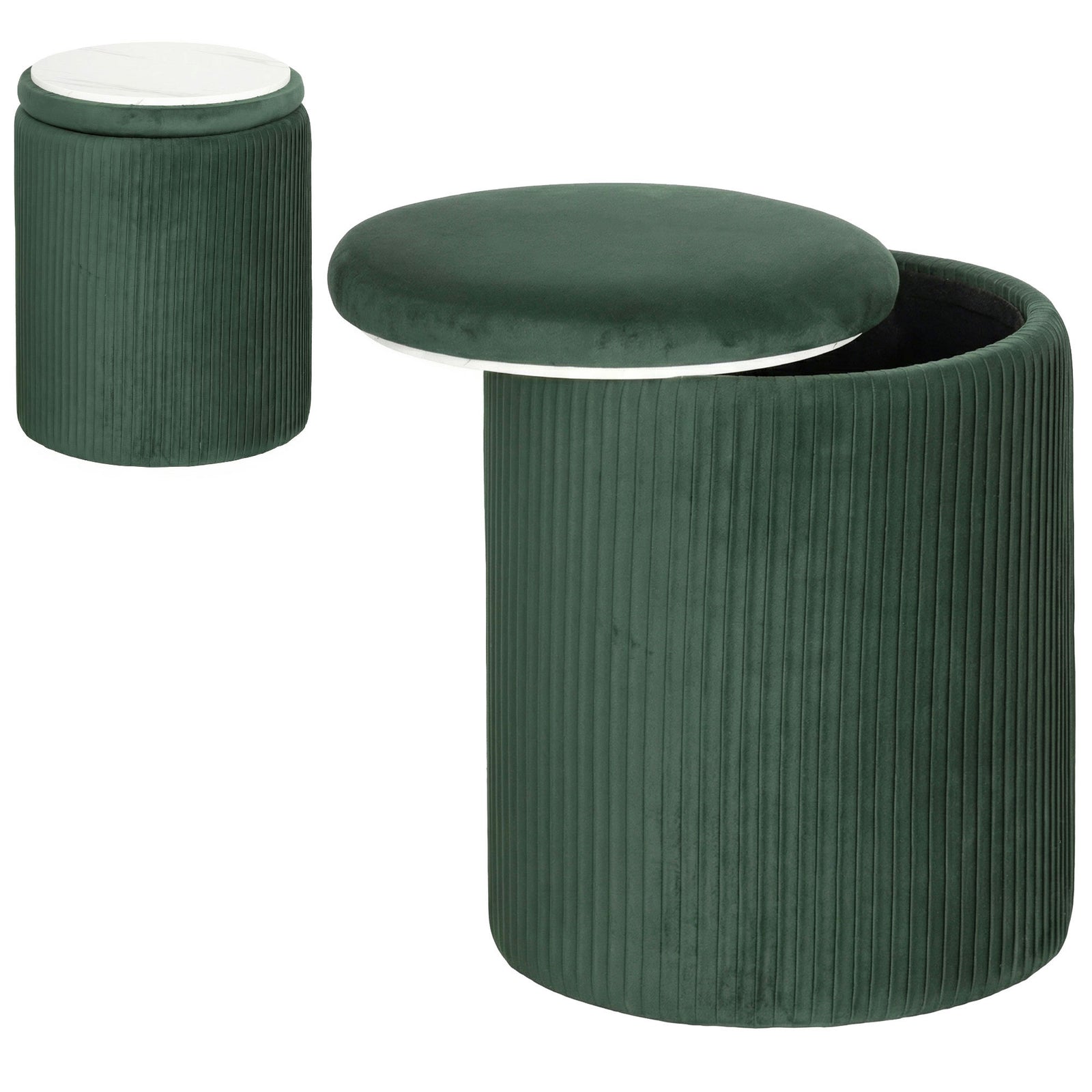Round Storage Ottoman With Removable Top | Green