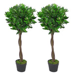 90cm  Design Uk Pair Of Artificial Bay Topiary Ball Trees, Green Twist