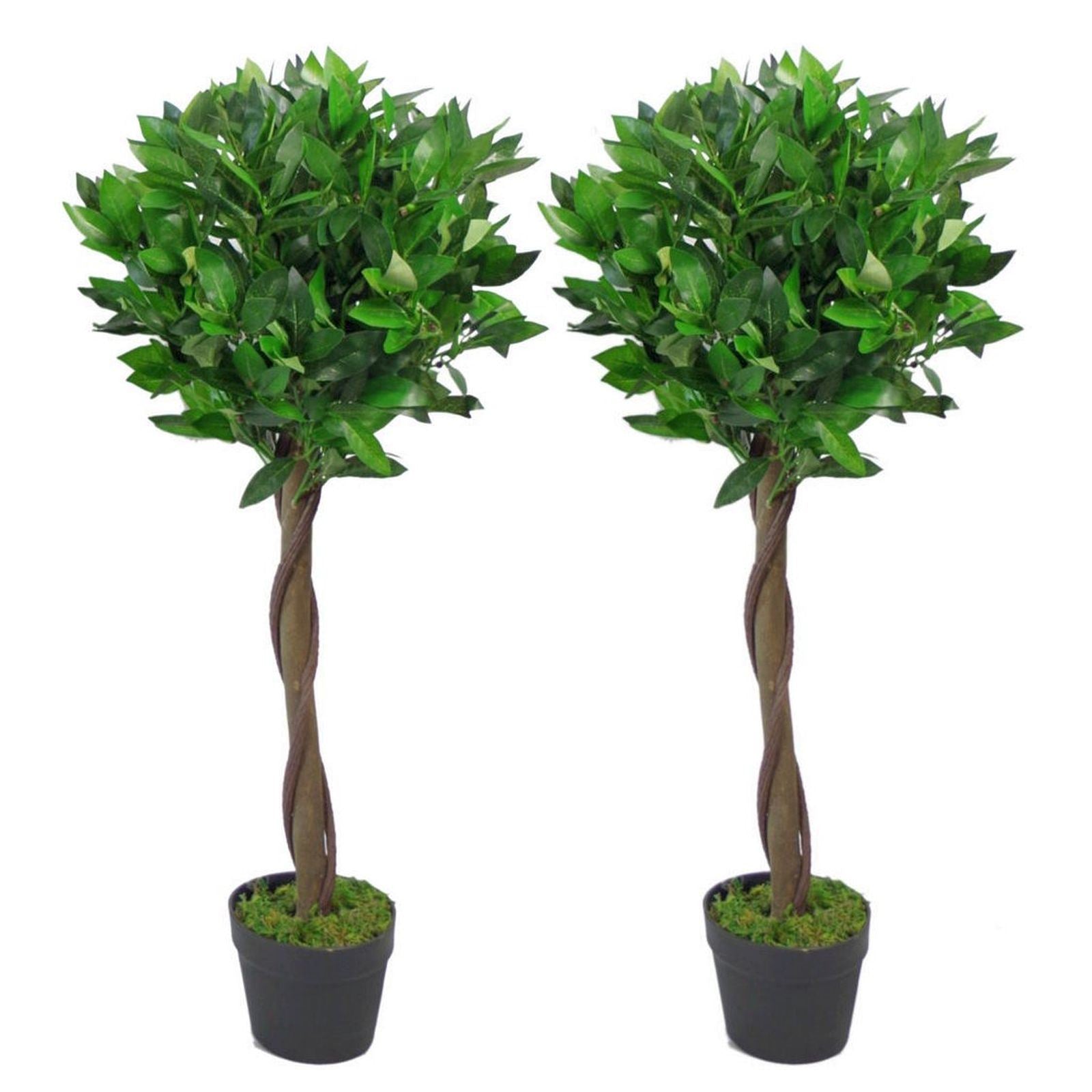 90cm  Design Uk Pair Of Artificial Bay Topiary Ball Trees, Green Twist