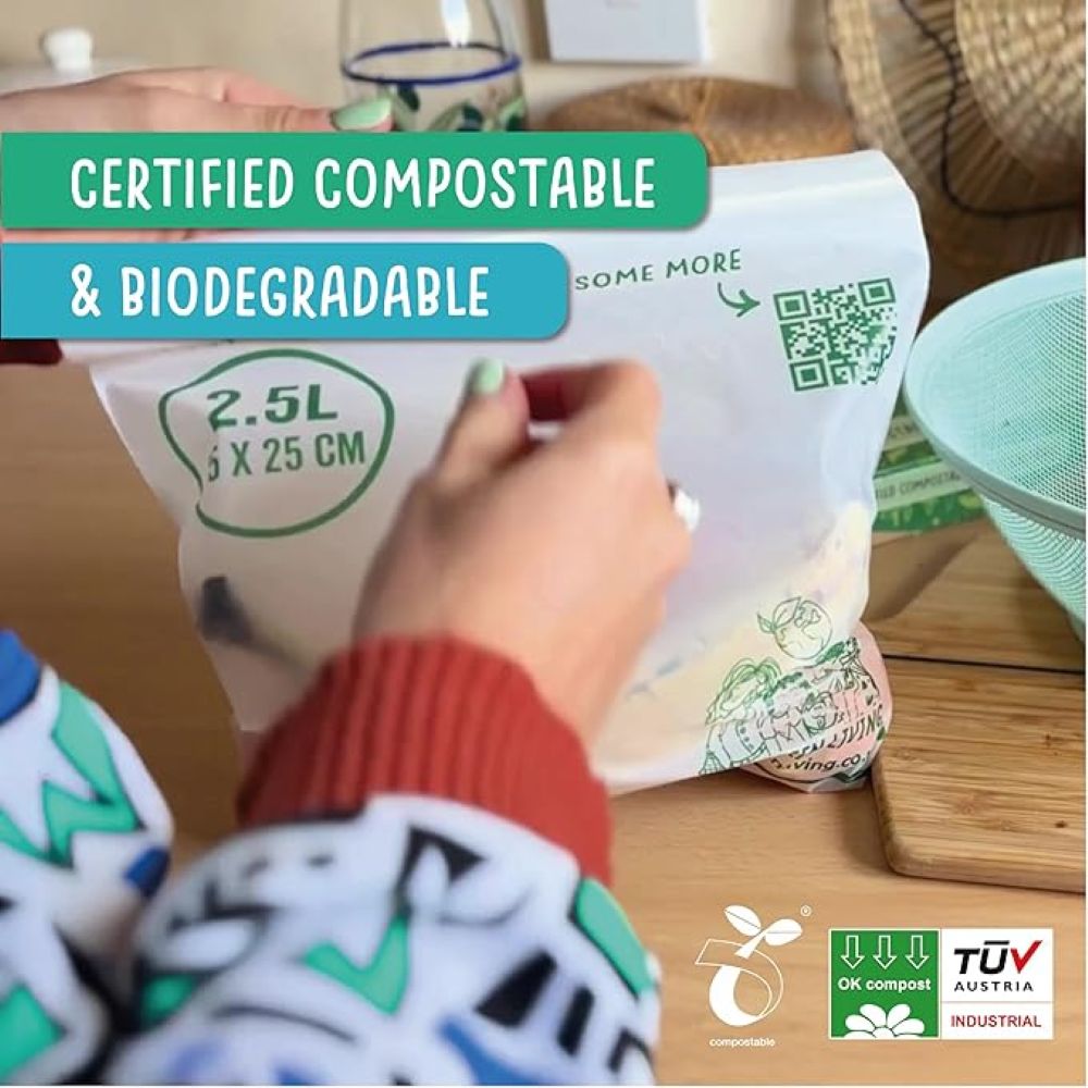 Compostable Resealable Zip Lock Bags Large  2.5 Litre | Set of 2 | White