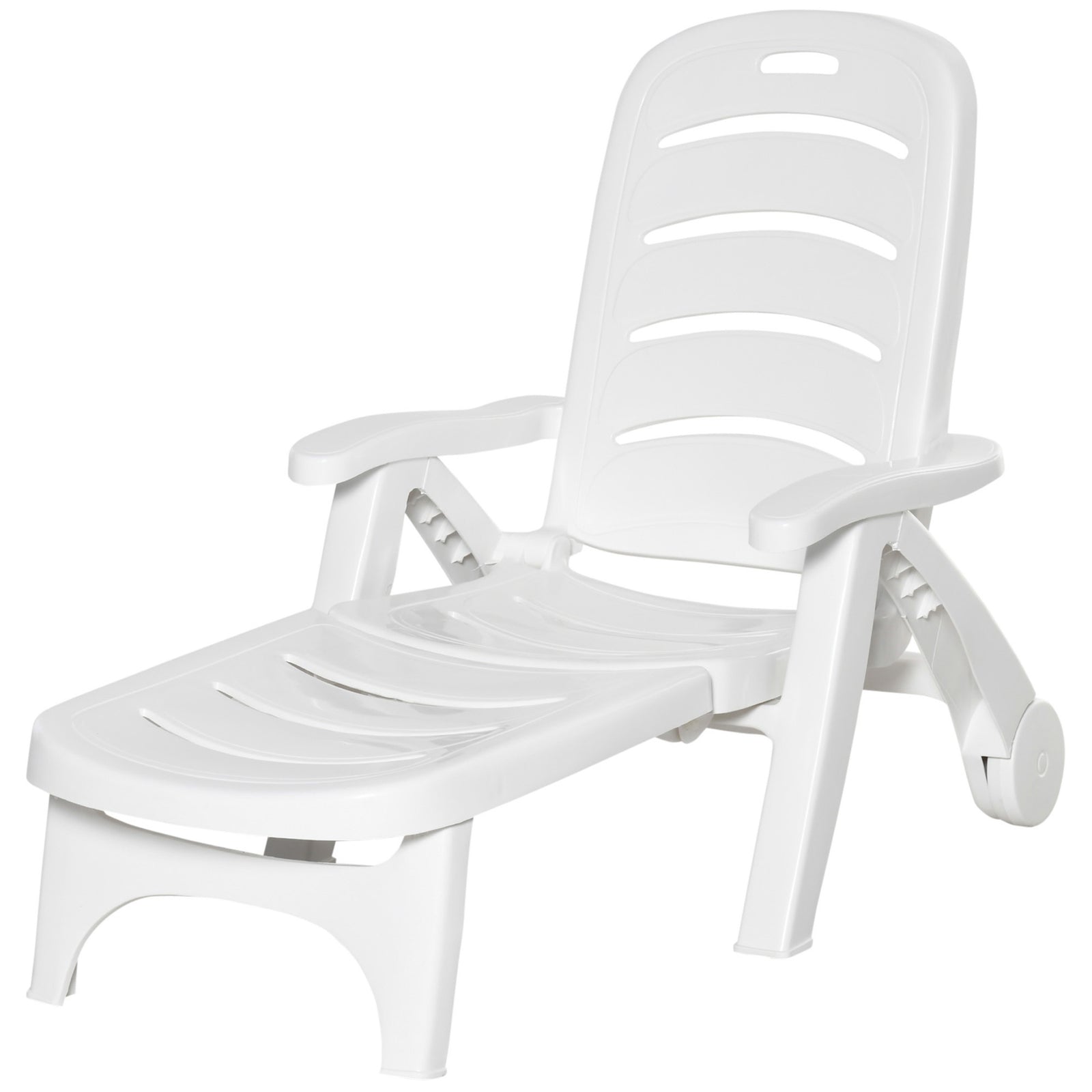 Patio Folding Lounge Chair Recliner W/ Wheels & Backrest