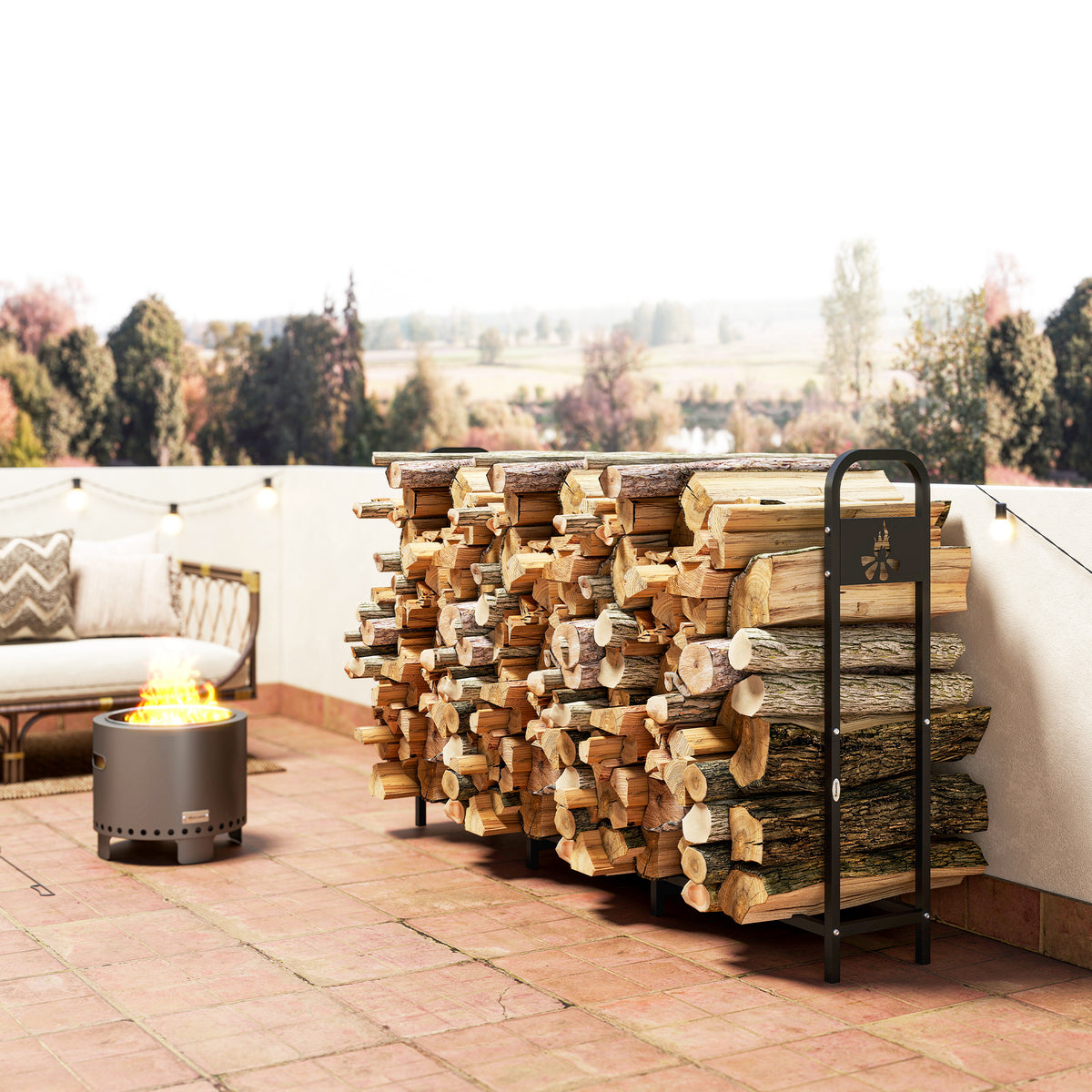 Outsunny Steel Firewood Log Rack, 300 Kg Indoor Outdoor Fireplace