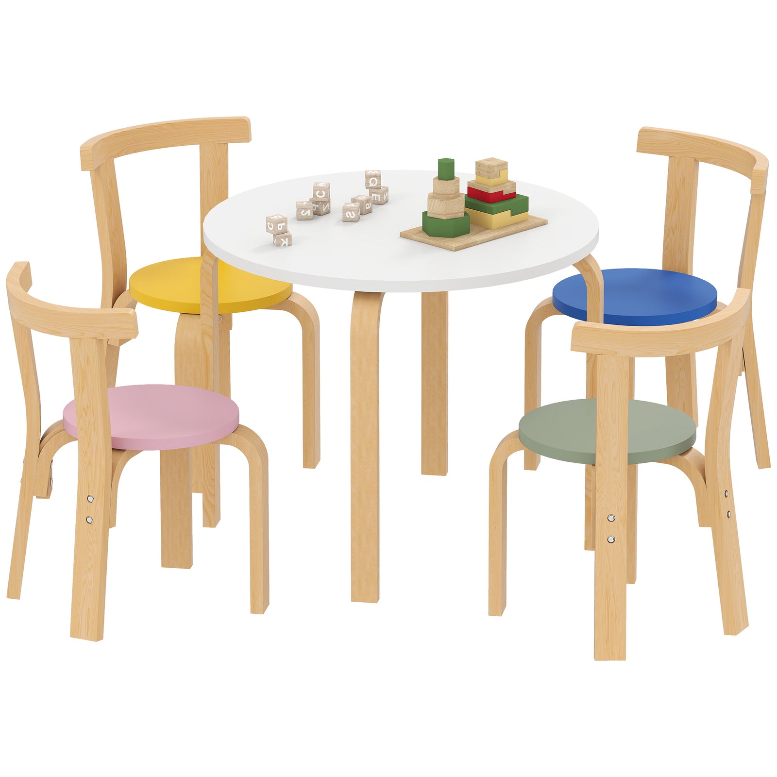 5 Piece Kids Table And Chairs Set Wood For 3-8 Years For Art Crafts