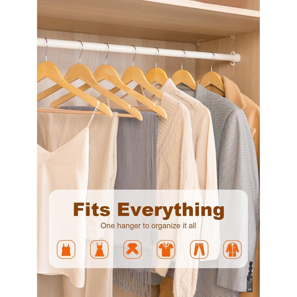 20 Pack Wooden Clothes Hangers With Non Slip Bar | Natural