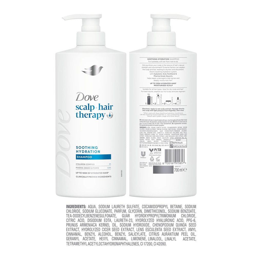 DOVE Scalp + Hair Therapy Soothing Hydration Shampoo 700ml 6 Pack, Glycerin