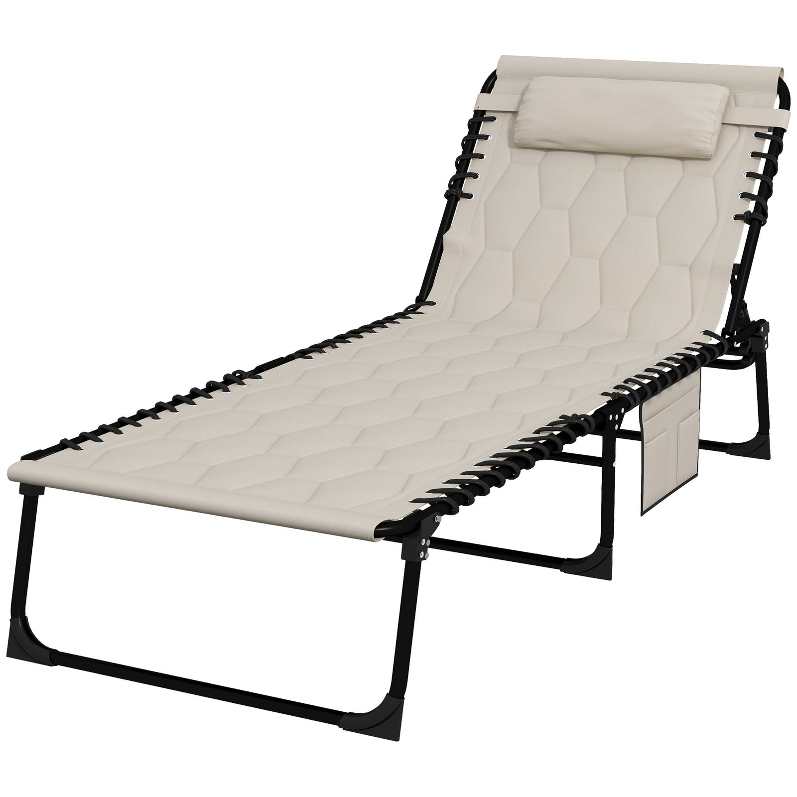 Foldable Sun Lounger W/ Reclining Back | Set-of-1 | Khaki