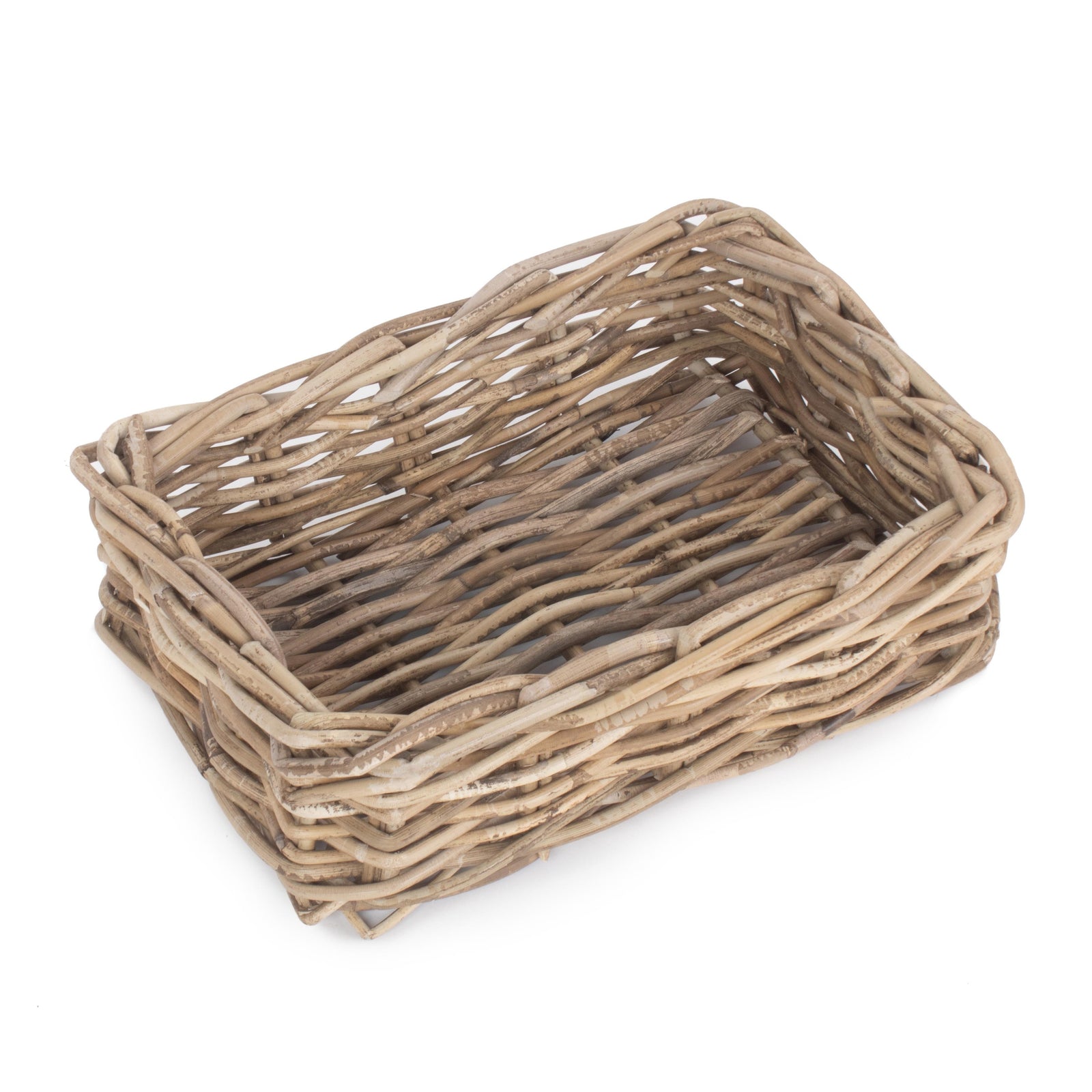 Rattan Shallow Kubu Grey Rattan Rectangular Basket | Small | Gray