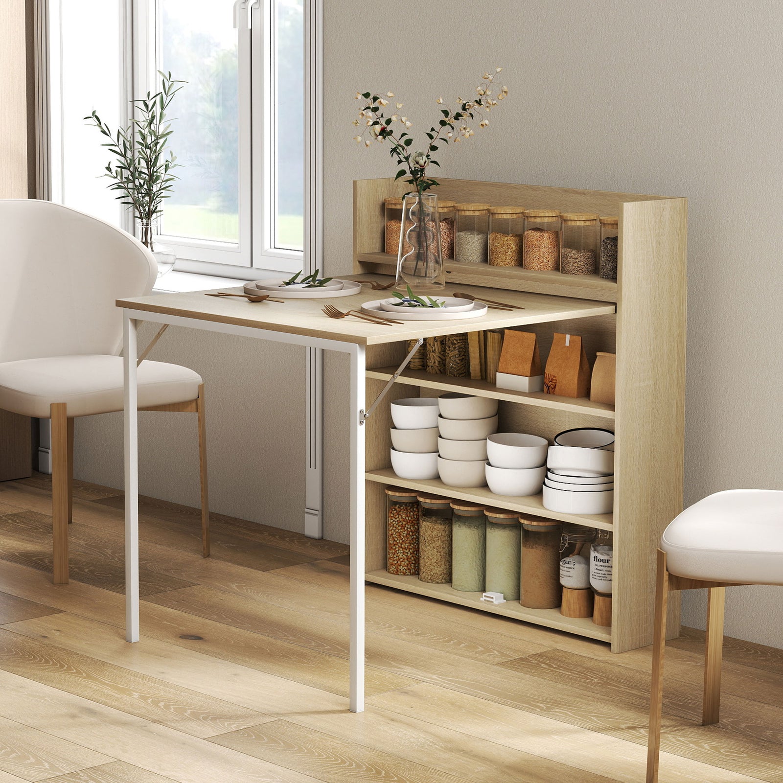 Folding Dining Table, Kitchen Table With Shelves | Oak