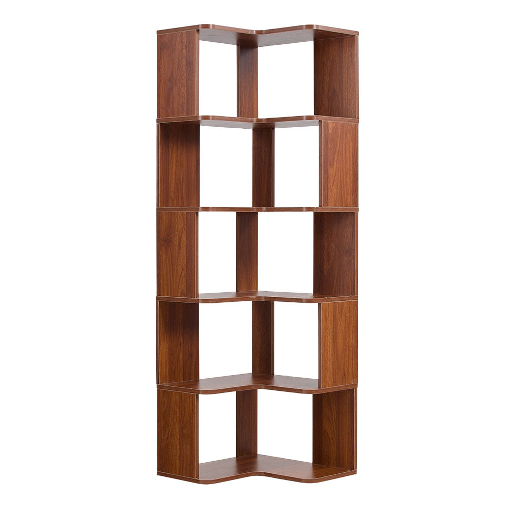 5-tier/6-tier Wooden L-shaped Corner Storage Shelf | Small Double | Walnut