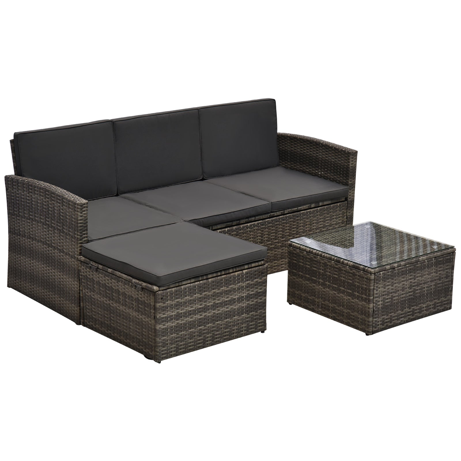 Outsunny 3 Pcs Outdoor Pe Rattan Corner Sofa Set With Thick Cushions