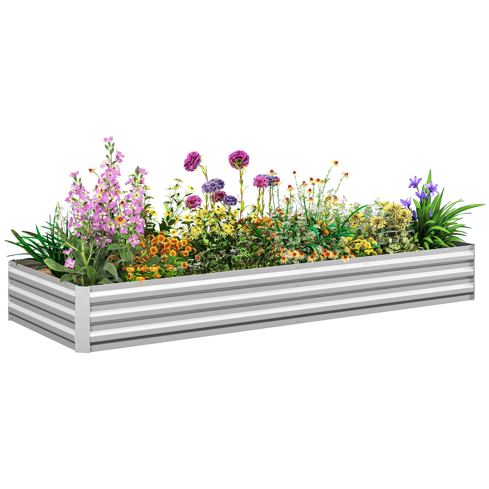 Galvanised Metal Raised Garden Bed Planter Box Silver
