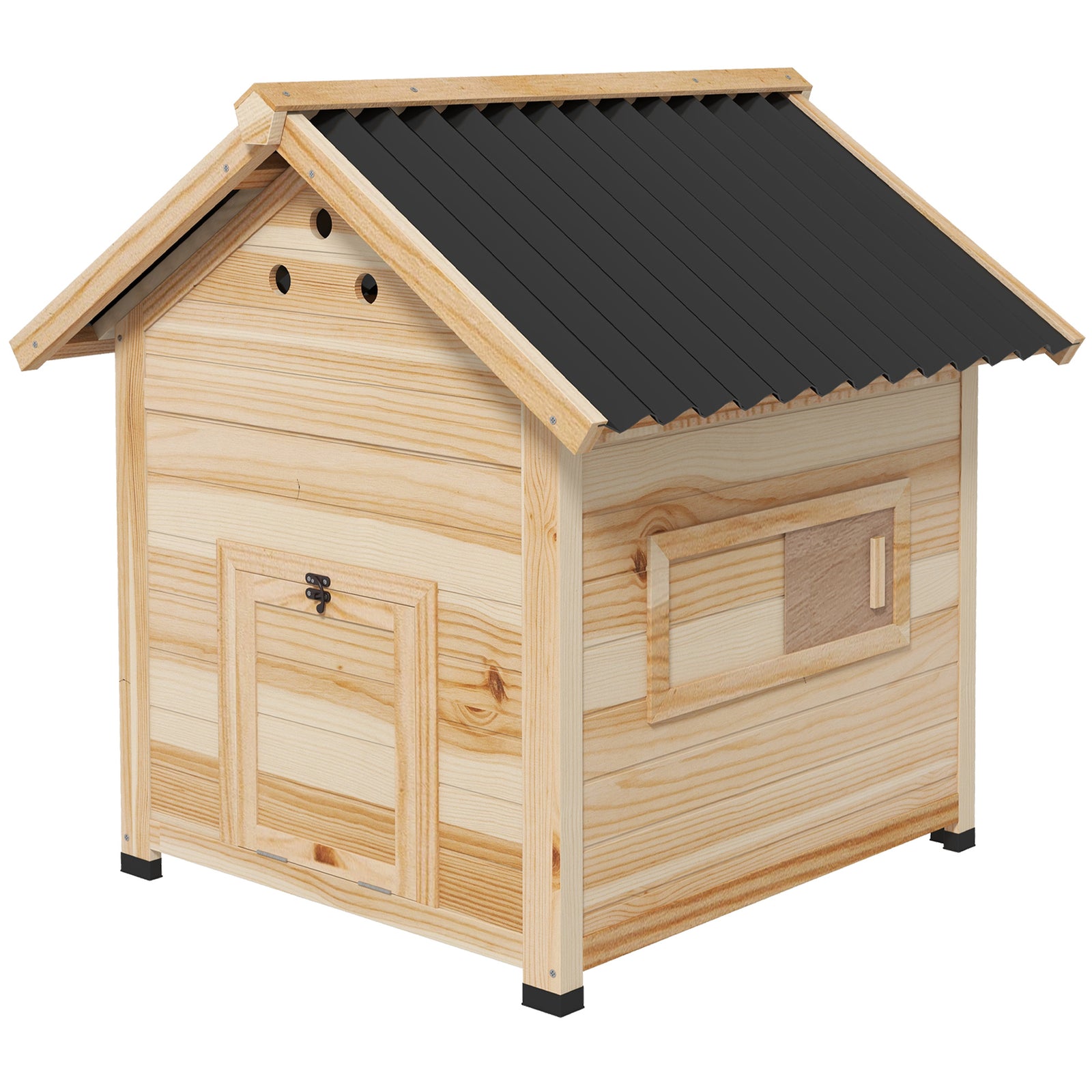 Pawhut Wooden Duck House, Poultry Coop With Double Doors, Openable Roof