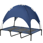 Pawhut 122cm Elevated Dog Bed Cooling Raised Pet Cot Uv Protection Canopy | Blue