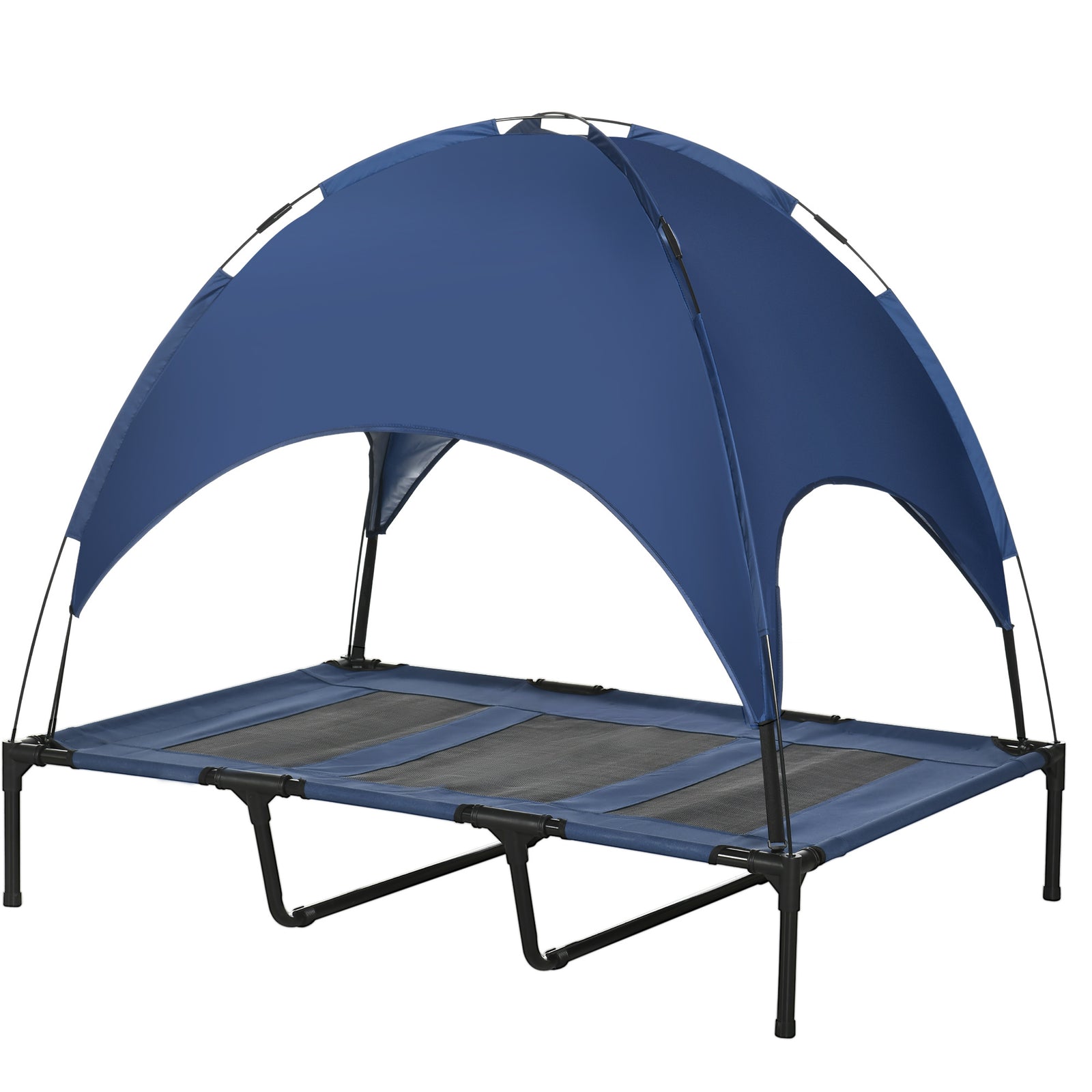 Pawhut 122cm Elevated Dog Bed Cooling Raised Pet Cot Uv Protection Canopy | Blue