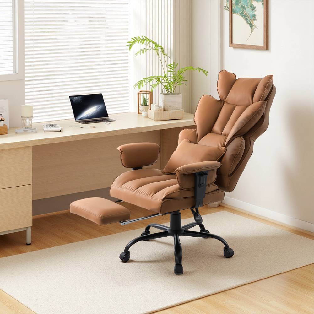 Ergonomic High-back Office Chair With Footrest, Reclining Backrest, Adjustable Height | Brown