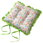 HOMESCAPES Reversible Green Frilled Cushion Seat Pad With Ties Retro Flower