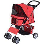 Pet Stroller Carrier Foldable Deluxe Jogger Walk Travel Dog Cat | Red