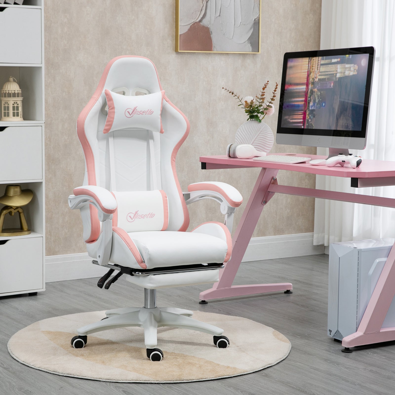 Reclining Pu Gaming Chair W/ Headrest | Pink