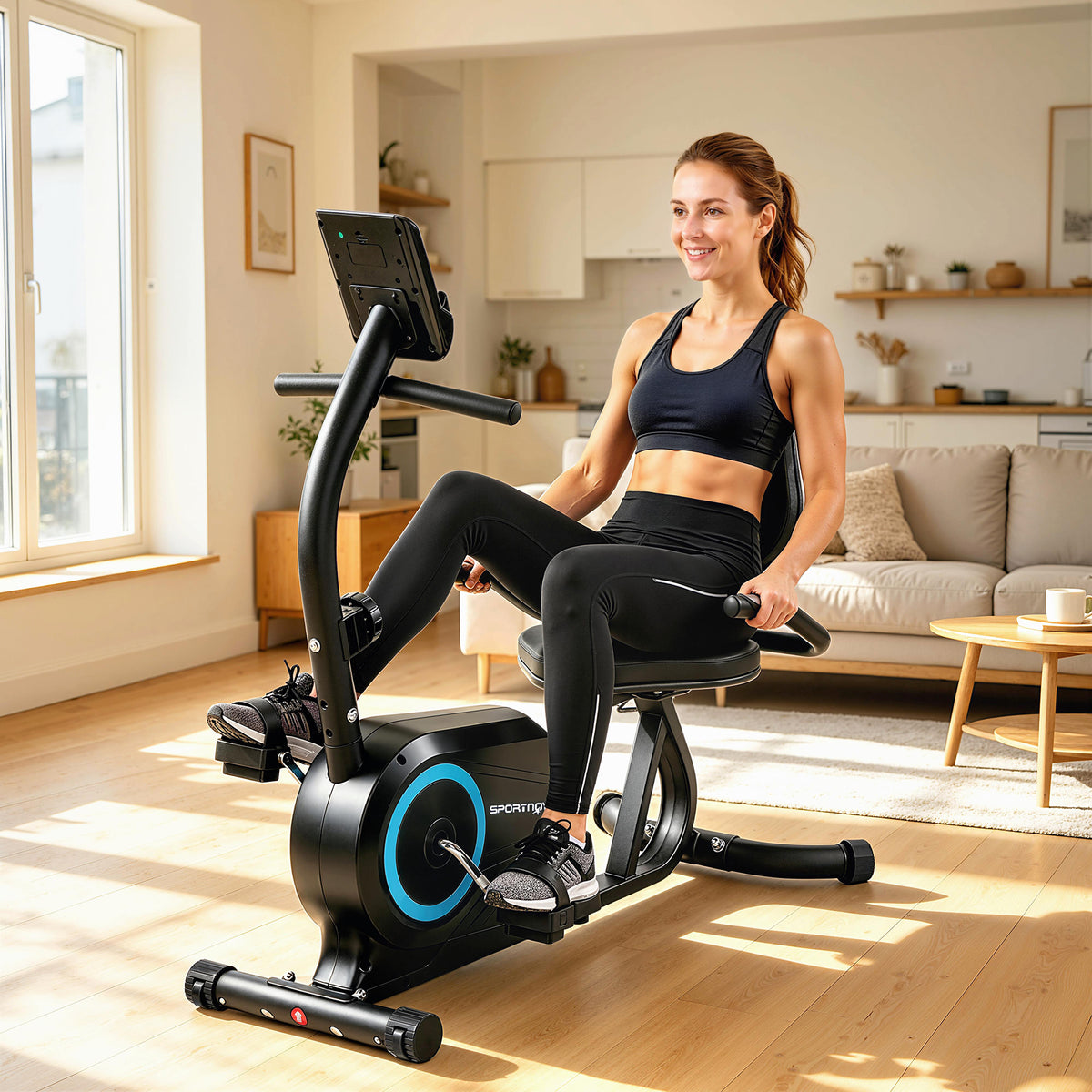 SPORTNOW Recumbent Exercise Bike With Bluetooth, App Connectivity, Wheels