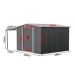 8x8ft Galvanized Steel Garden Shed With 1.1m Lean-to Extension & Shelves – Heavy Duty Outdoor Storage Shed With Firewood Roof & Ample Space
