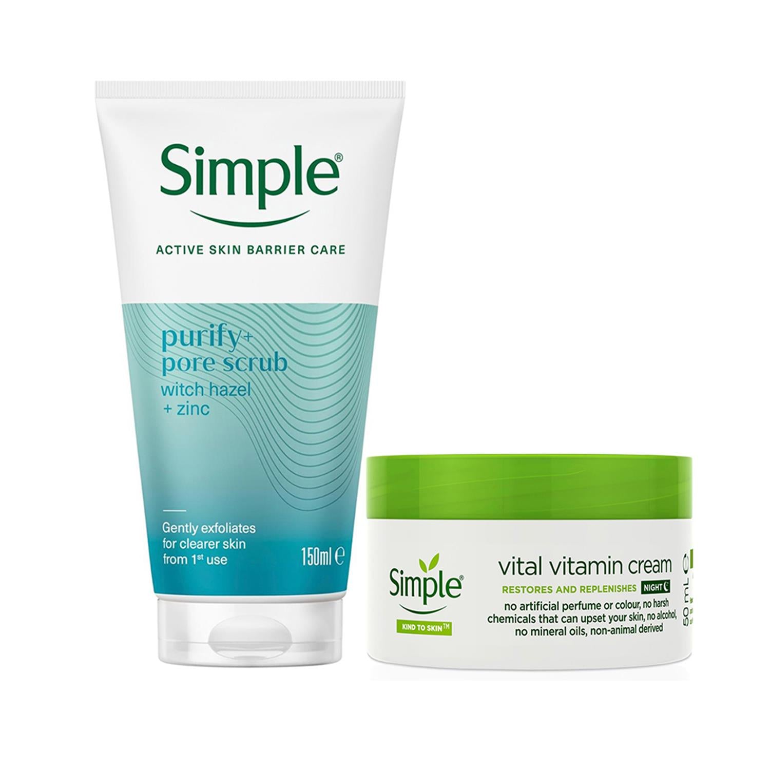 Simple Clear Pore Scrub 150ml & Night Cream 50ml 6-pack Bundle