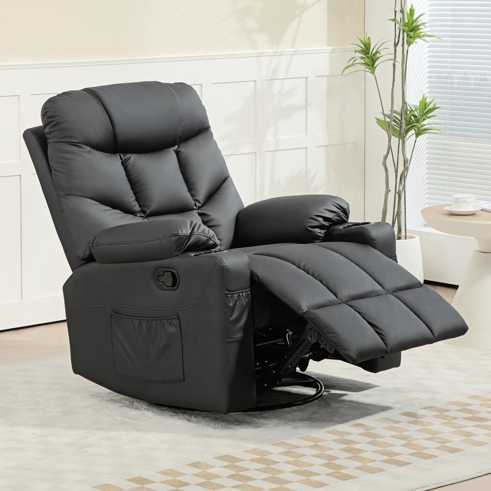 Manual Recliner Chair W/ Footrest Cup Holder | Black