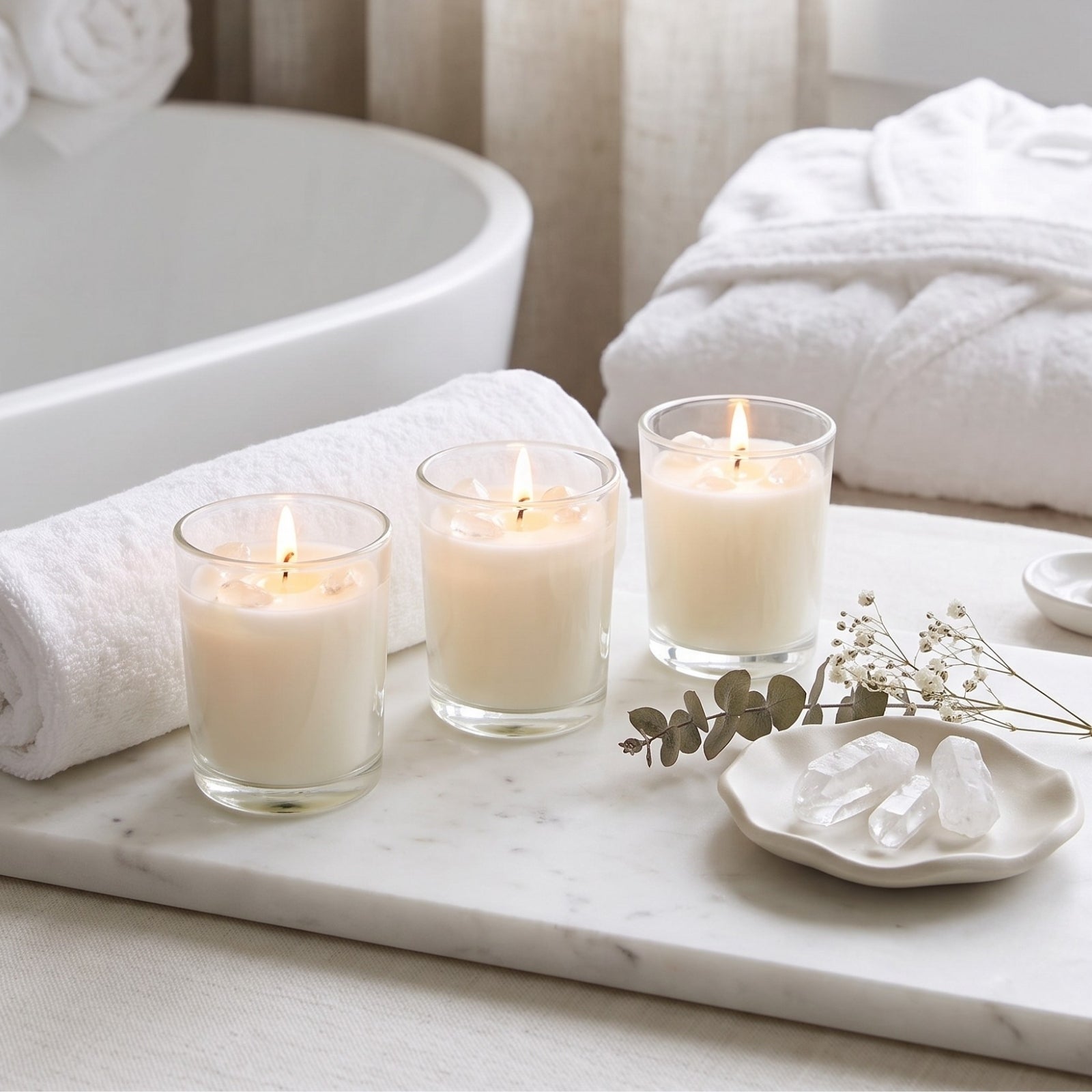Fluorite Black Tea & Vetiver Crystal Scented Candle Set, Pack Of 3