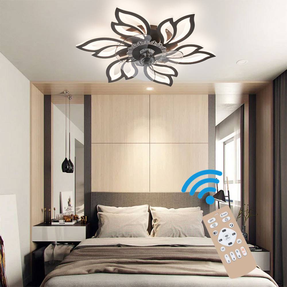 Pointed Petal Ceiling Fan Light 65cm Led With 3-color Dimming, Reversible Silent Dc Motor, 6-speed, Sleep Timer, 2.4g App & Remote Control | Black