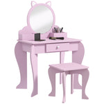 Dressing Table With Mirror And Stool, Drawer, Storage Boxes, Cat Design | Pink