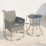 3 Piece Rattan Bistro Set With 2 Tier Glass-top Table, Chairs | Grey