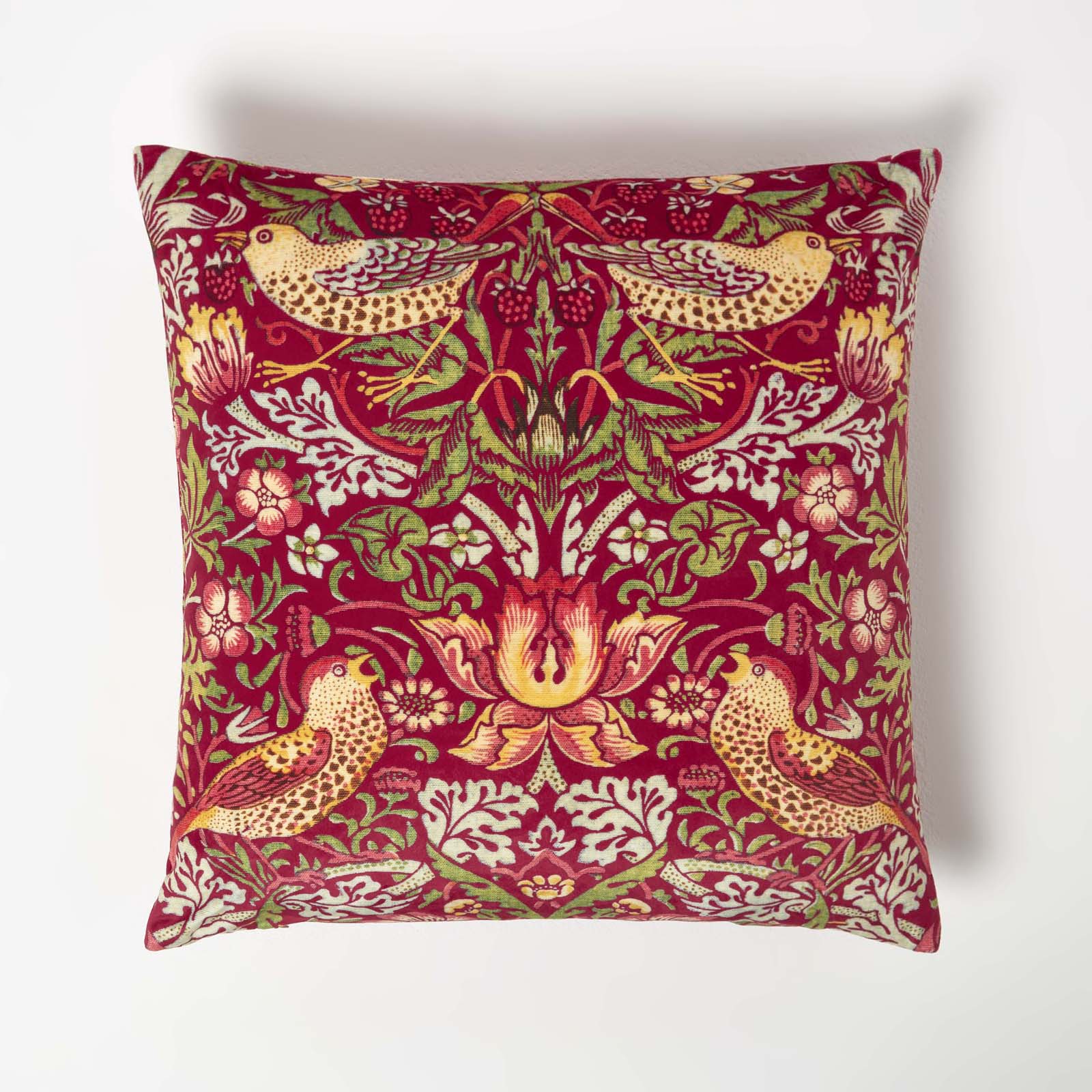 William Morris Strawberry Thief Velvet Cushion | 45cm x 45cm | Black