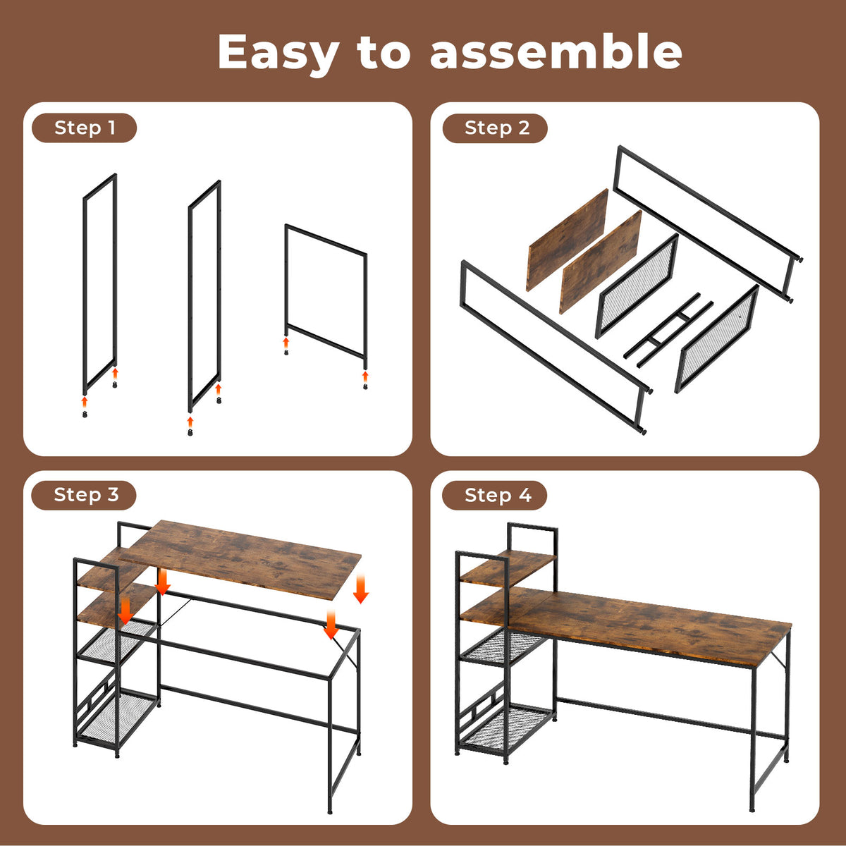 Computer Desk Study Table Home Office Workstation With 4-tier Shelf 160cm | Brown