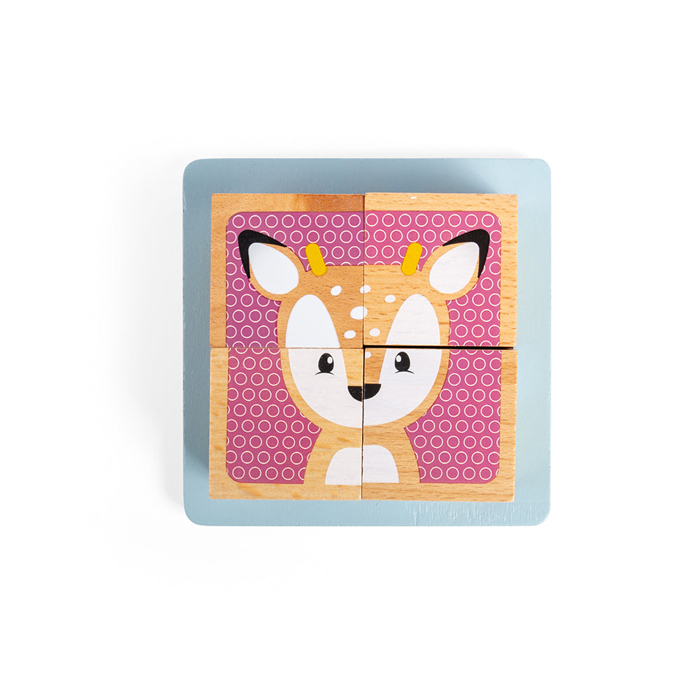Woodland Cube Puzzle, 4 Pieces, 6 Animals