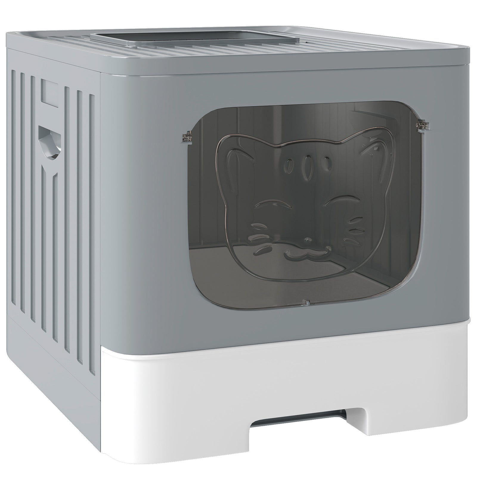 Foldable Cat Litter Box With Lid, Slide-out Drawer | Grey