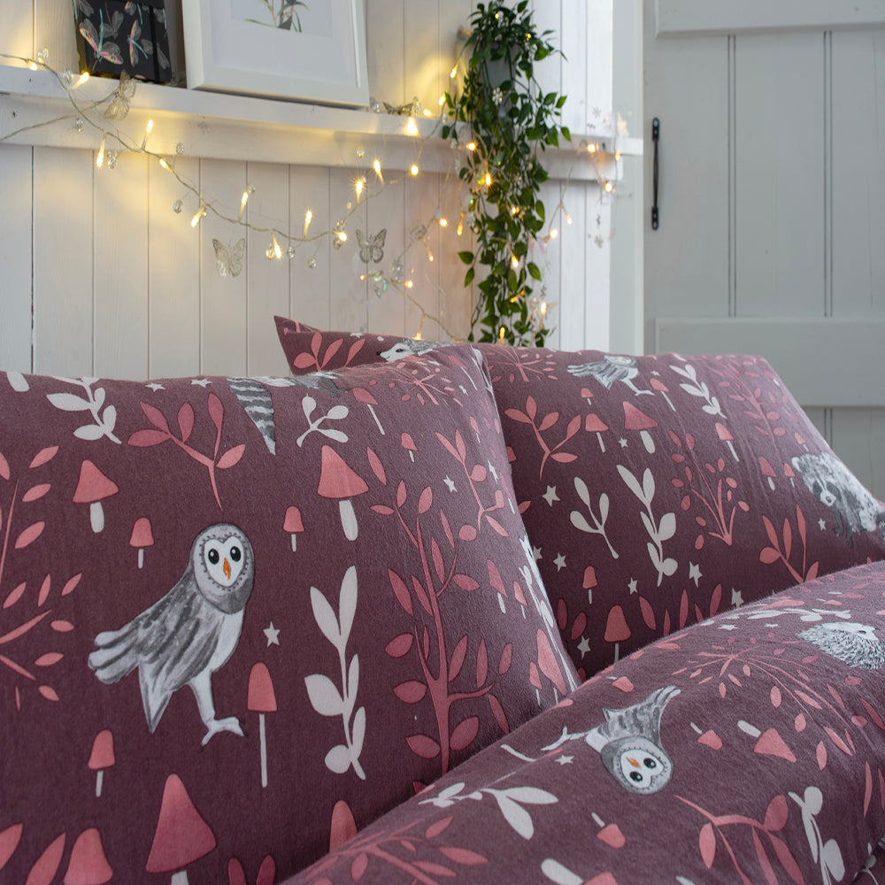 Woodland Toadstool 200 Thread Count Cotton Rich Reversible Duvet Cover Set | Single | Plum