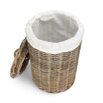 Round Rattan Laundry Hamper Basket With White Lining | Large | Brown